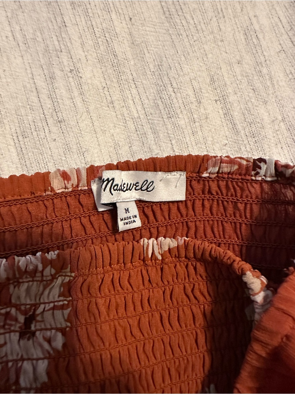 Madewell Rust Floral Smocked Square-Neck Top - Picture 4 of 4
